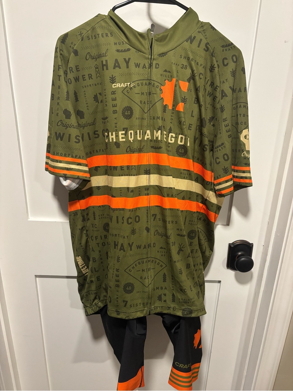 Craft Men's Olive Green & Orange Chequamegon Cycling Jersey